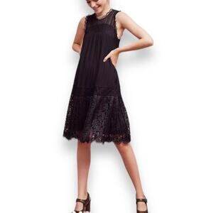 Anthropologie Floreat Melia Lace Dress SIZE 6 Black Sleeveless Knee Length